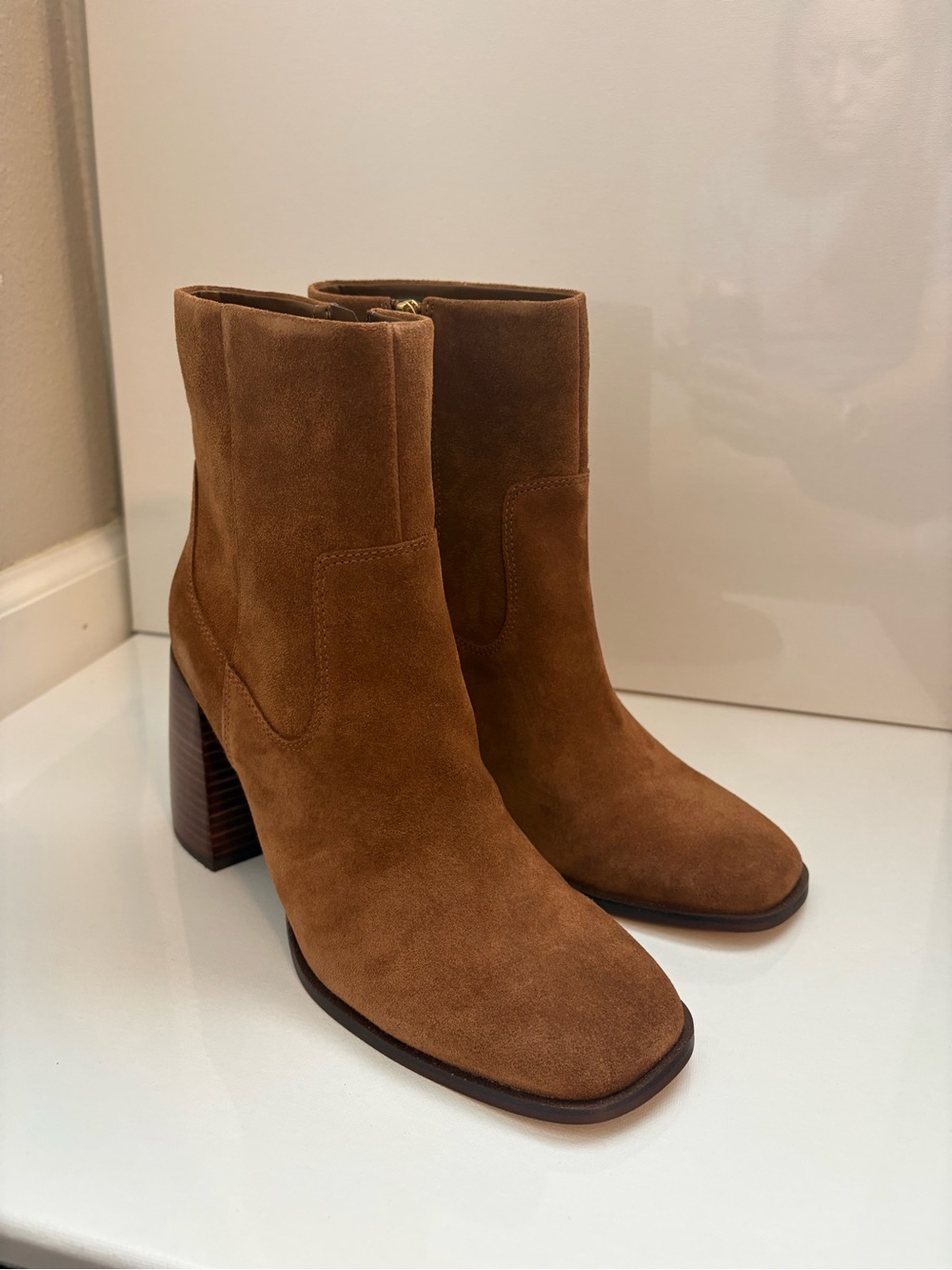 Vince Camuto Chestnut Suede Block Heel Ankle Boots